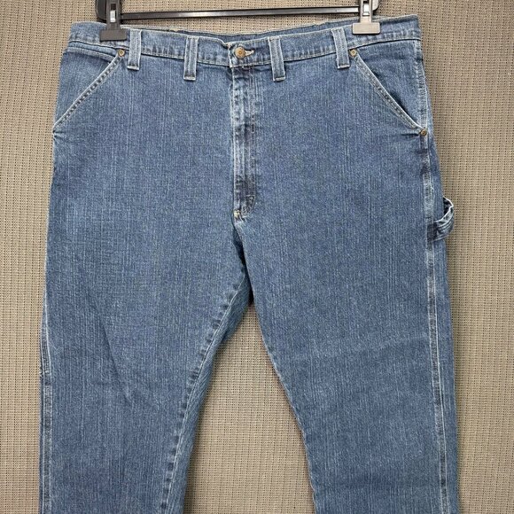 Wrangler Mens Size 44x32 Carpenter Jeans Relaxed Fit Blue Denim Cotton Blend - Picture 7 of 8